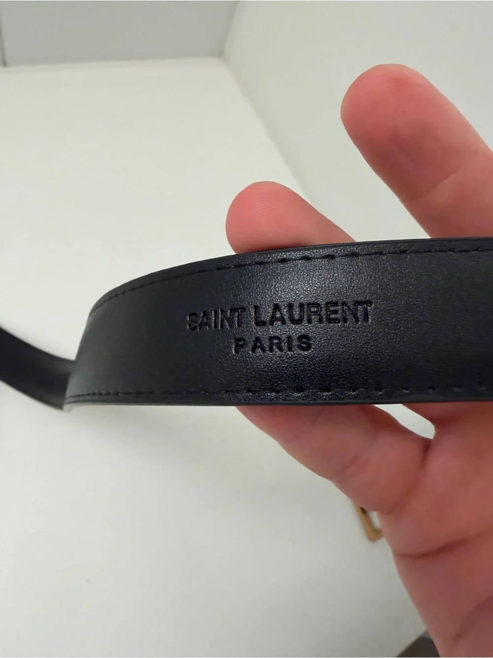Saint Laurent Paris YSL Black Leather Belt with Gold Buckle